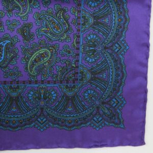Handrolled Silk Pocket Square - Purple Silk Handkerhief with Blue and Green Paisley pattern - Cuyler and Davy