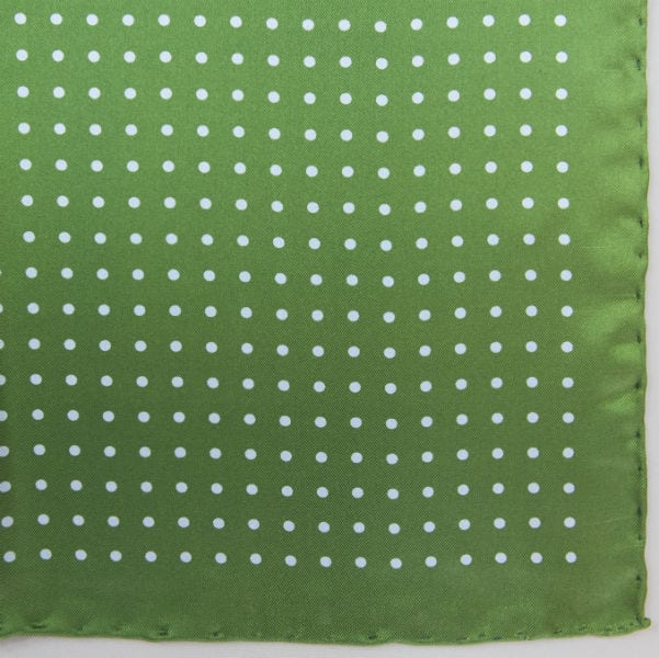Handrolled Silk Pocket Square - Green Silk Handkerchief with Blue Spot - Cuyler and Davy