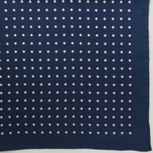 Handrolled Silk Pocket Square - Navy Silk Handkerchief with Pink Spot - Cuyler and Davy