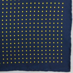 Handrolled Silk Pocket Square - Navy Silk Handkerchief with Yellow Spot - Cuyler and Davy